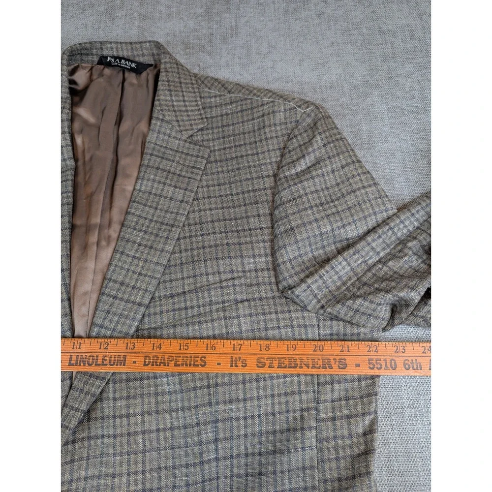 Jos A Bank Blazer Men 44 Brown Plaid Wool Silk Linen Signature Collection Jacket